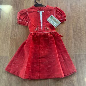 Vintage Heidi Red embroidered flowers girls dress. new old stock with tags